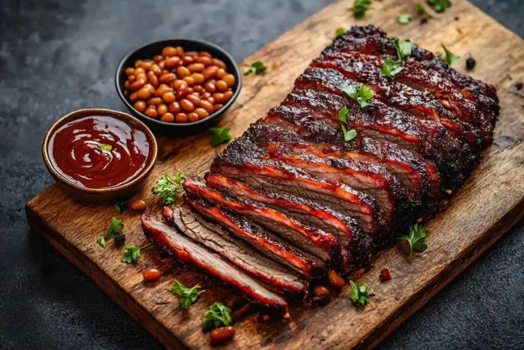 BBQ brisket with baked beans