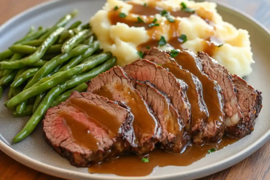 Served beef arm roast dinner plate