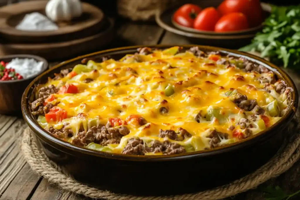 Canned beef used in a hearty casserole dish.