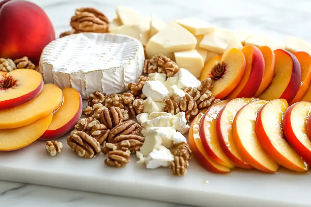 Cheese and nuts paired with peaches