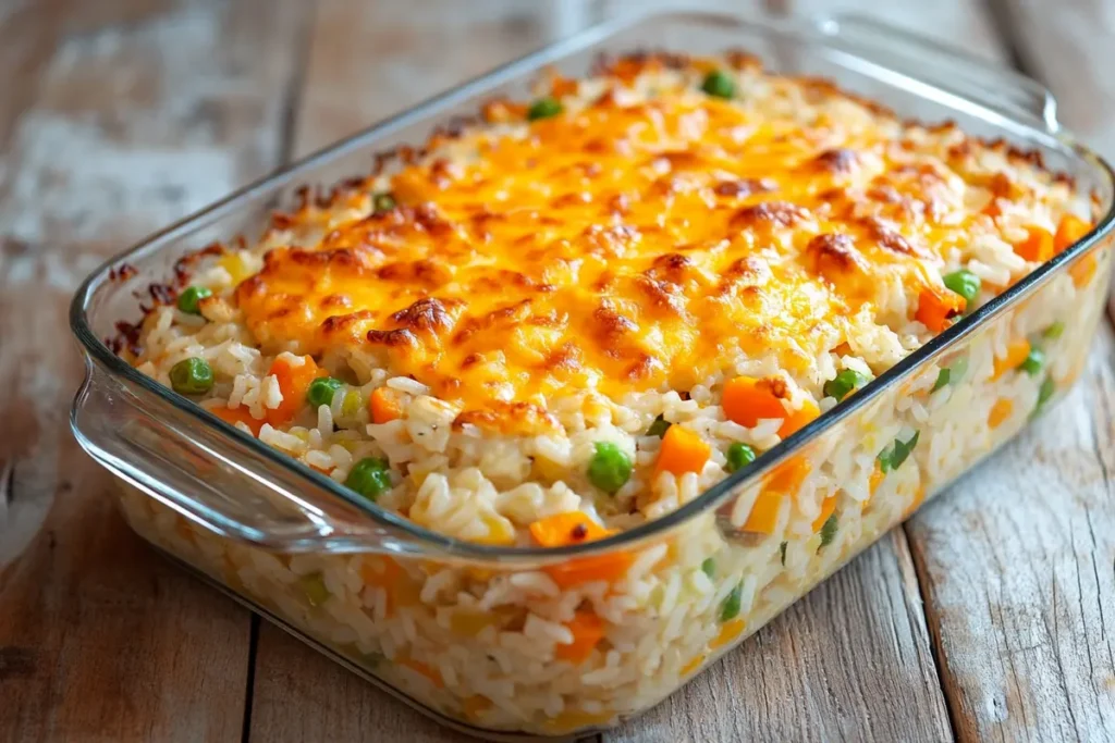 Cheese and rice casserole with vegetables