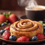 Is a cinnamon roll good for breakfast served with coffee and fruits?