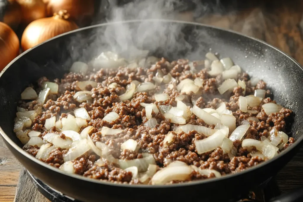 Step-by-step cooking baked beans with ground beef