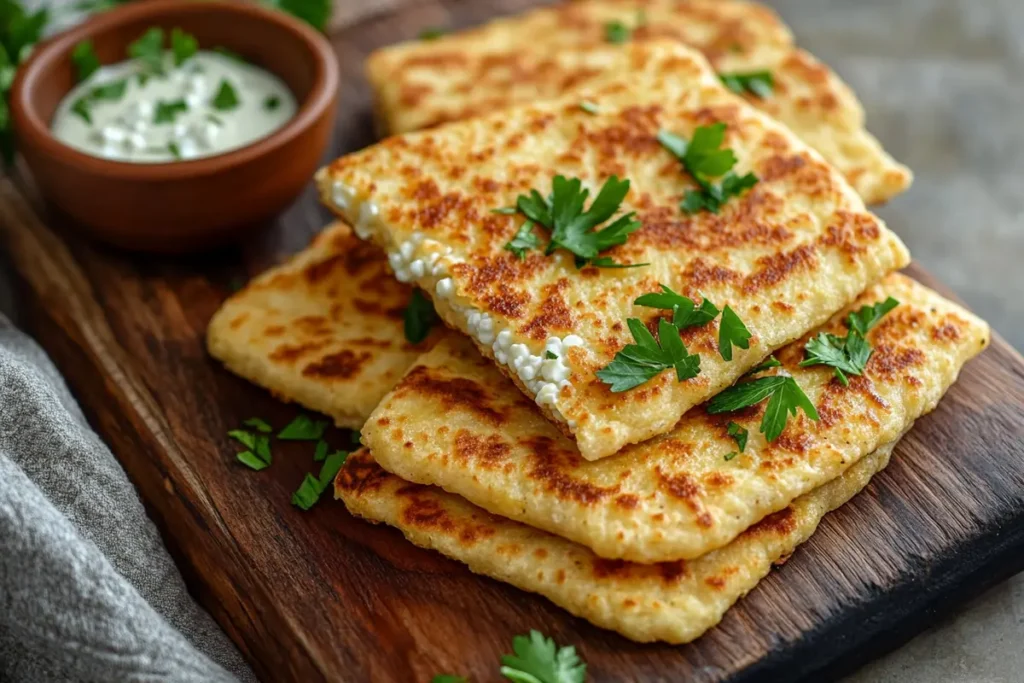 Cottage Cheese Flatbread Recipe on a wooden board