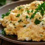 Cottage cheese in eggs dish on a table