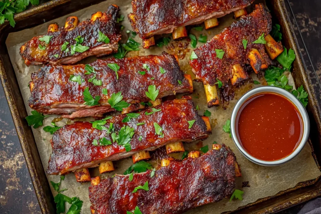 Oven-baked beef back ribs with a crispy crust.