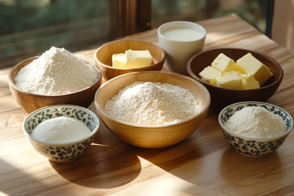 Ingredients for making buns and dinner rolls.