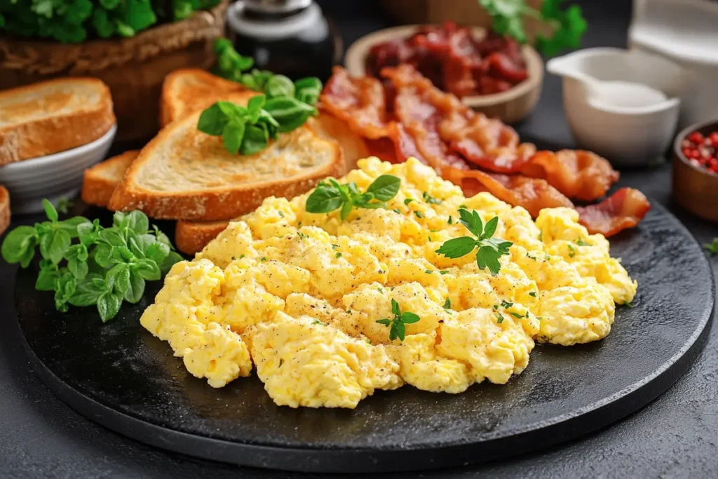 Fluffy scrambled eggs on a Blackstone griddle