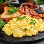 Fluffy scrambled eggs on a Blackstone griddle