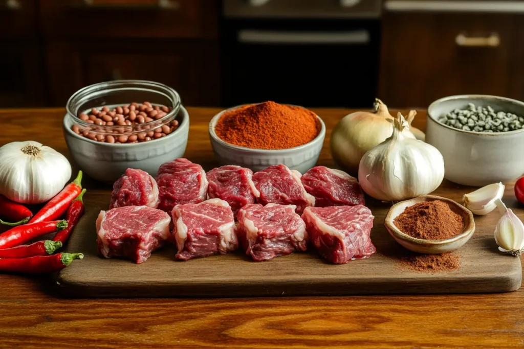 Fresh ingredients for steak and beef chili