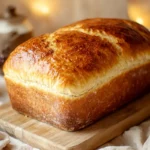 Yogurt bread recipe loaf on a wooden cutting board