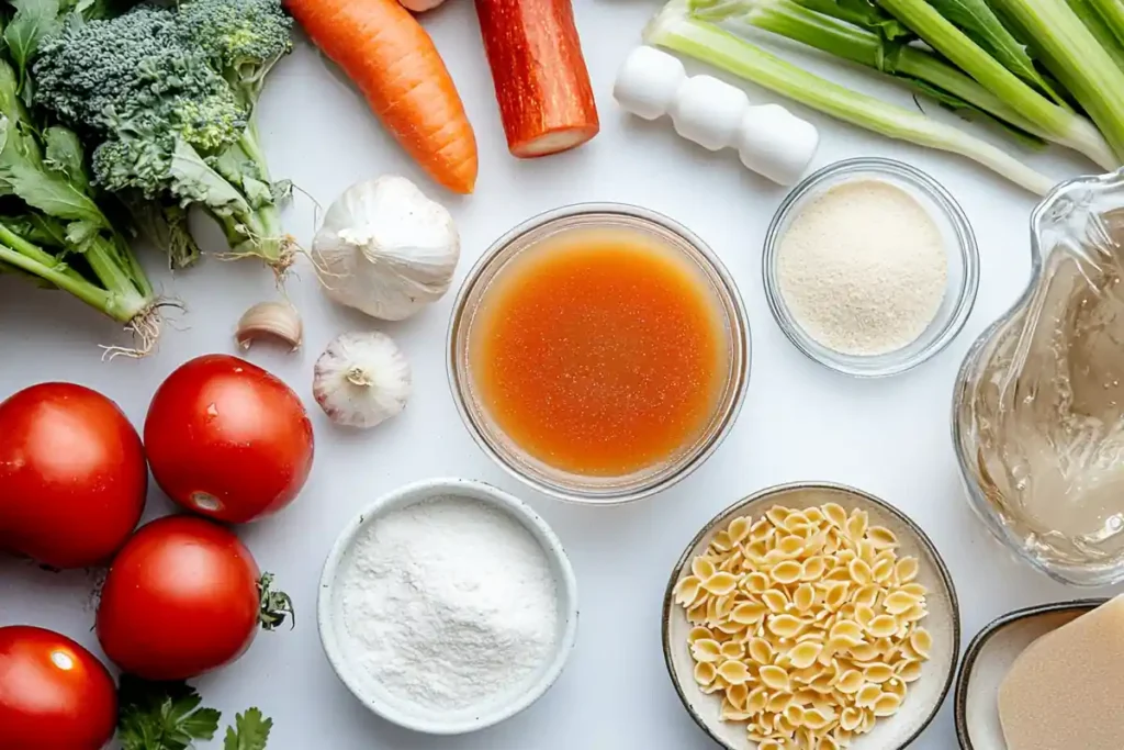 Gluten-free soup ingredients on a kitchen counter.