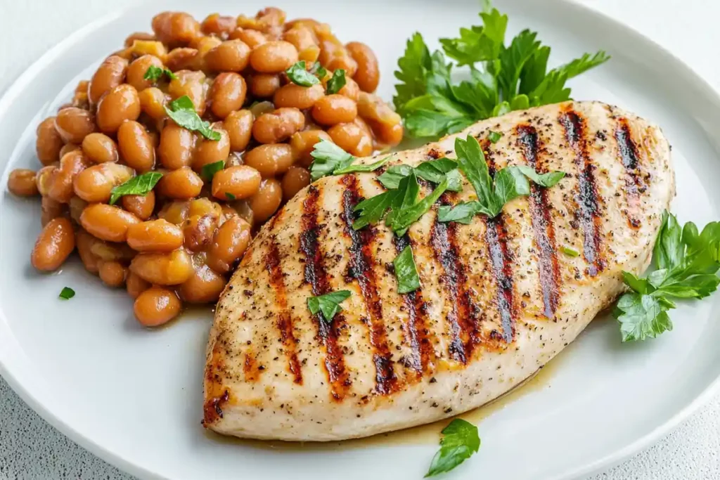 Grilled chicken with baked beans - lean meal