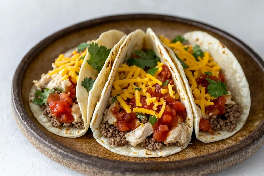 Ground chicken breakfast tacos with salsa.