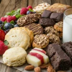 Good breakfast biscuits arranged on a table.