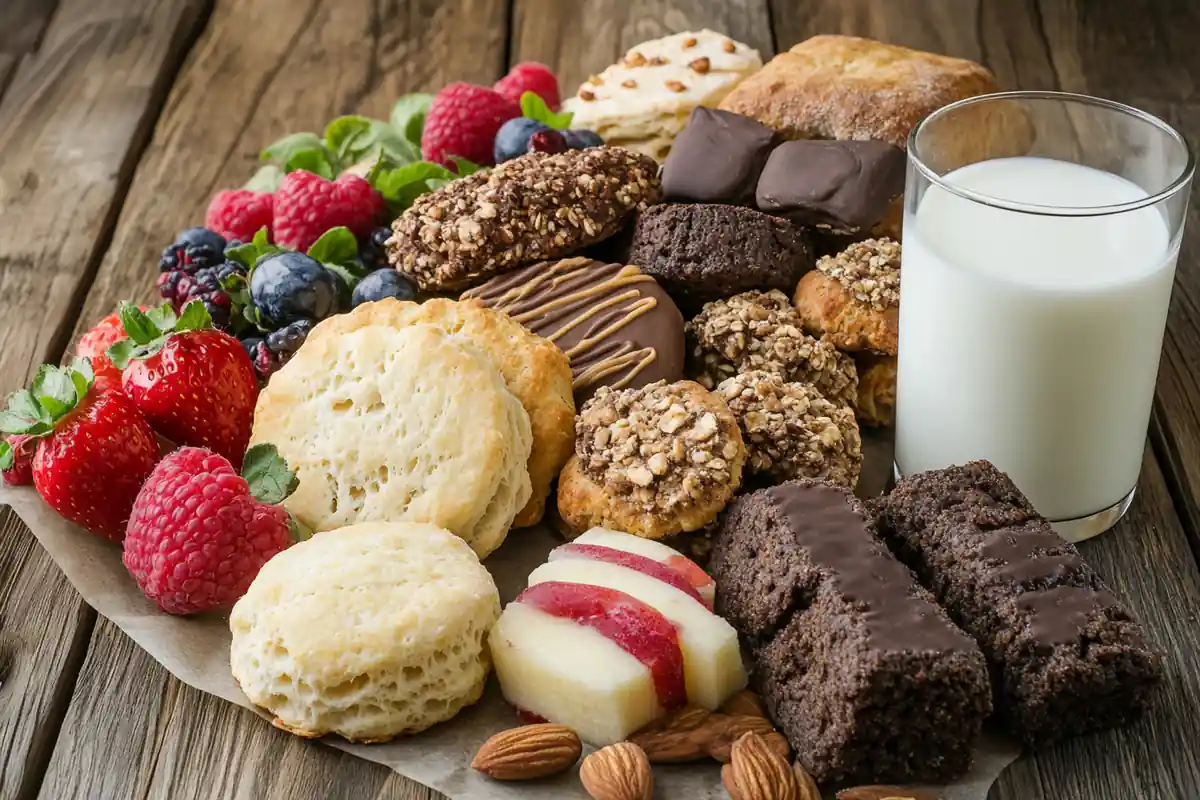 Good breakfast biscuits arranged on a table.