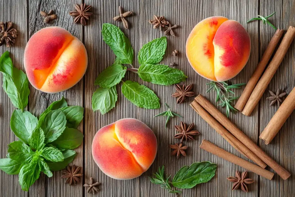 Herbs and spices paired with peaches