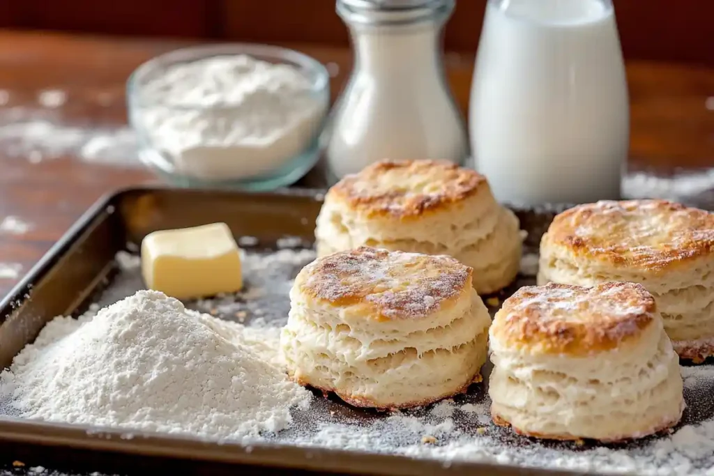 Homemade breakfast biscuits on a baking tray.