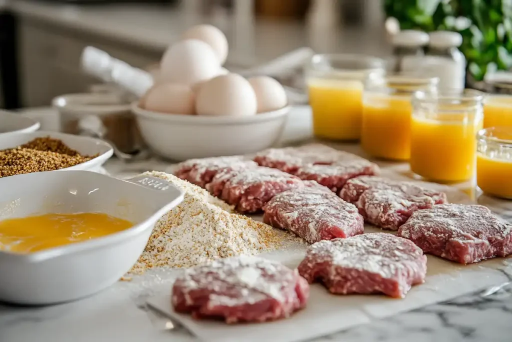 Breading beef cutlets for frying