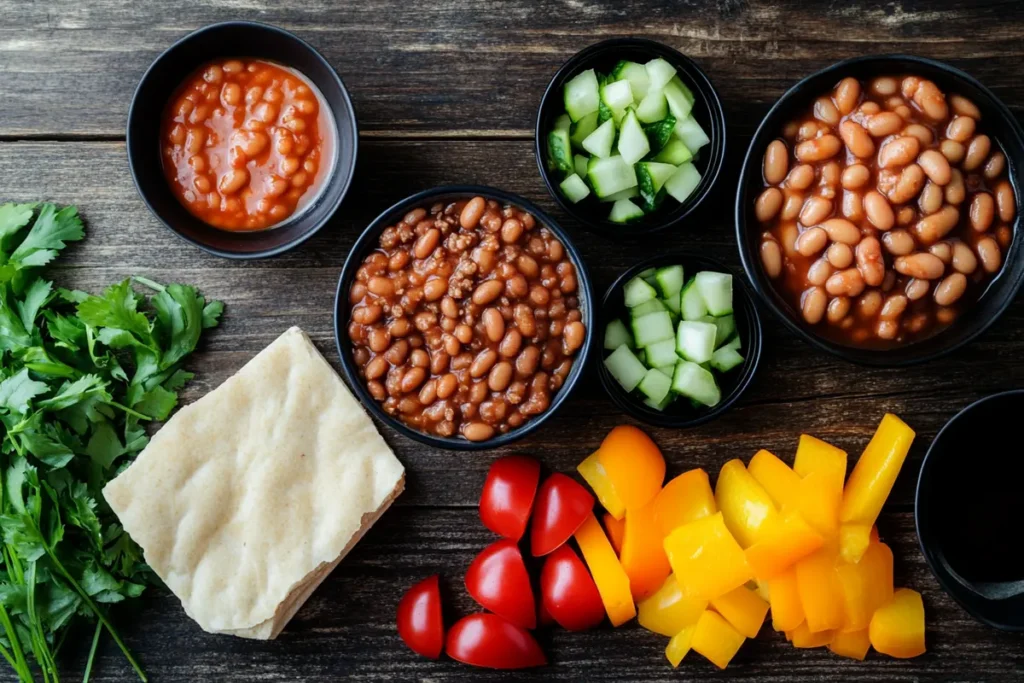 Ingredients for baked beans with ground beef