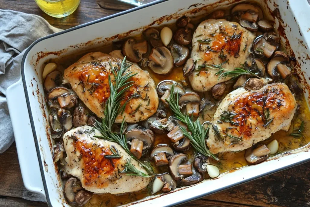 Baked chicken with mushrooms and herbs