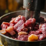 What to mix with venison when grinding, meat grinder with venison and fat.