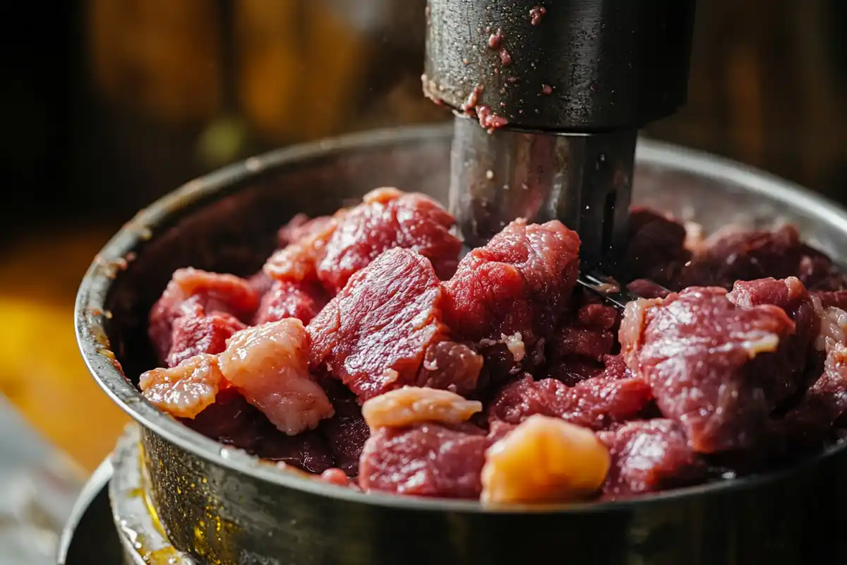 What to mix with venison when grinding, meat grinder with venison and fat.