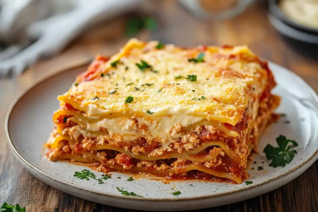 Correct layers for lasagna in a beautifully baked dish.