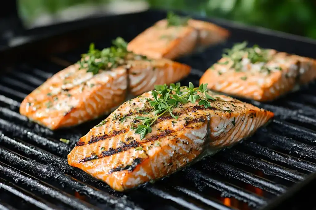 Grilled salmon after soaking in marinade