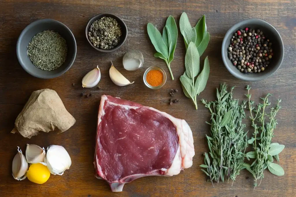 Herbs and spices to mix with venison when grinding.