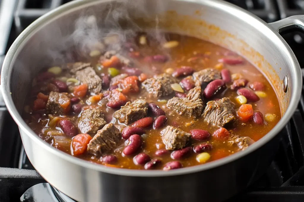 Chili simmering in a pot