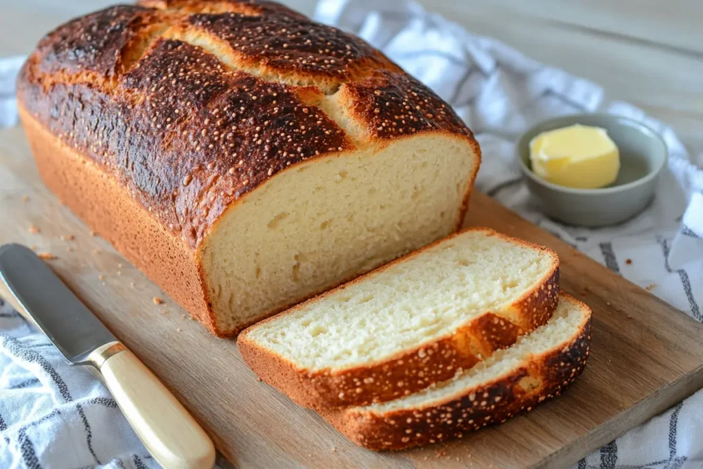 Sliced yogurt bread on a cutting board