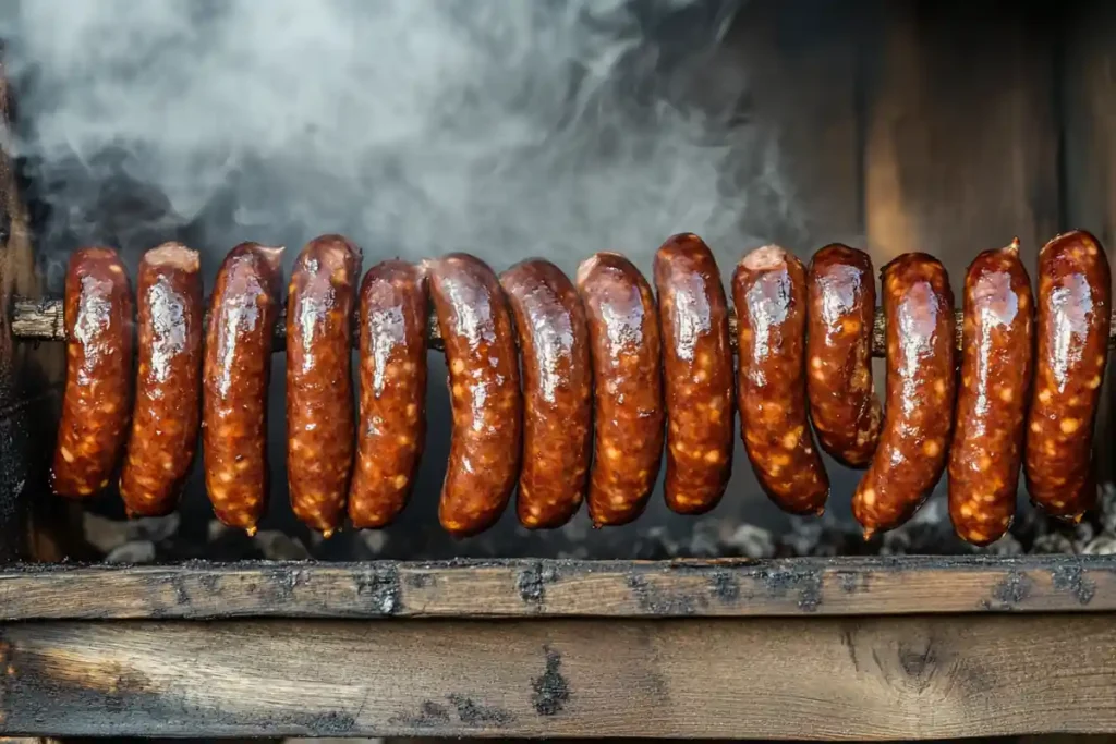 Smoked venison sausages with a rich, smoky flavor.