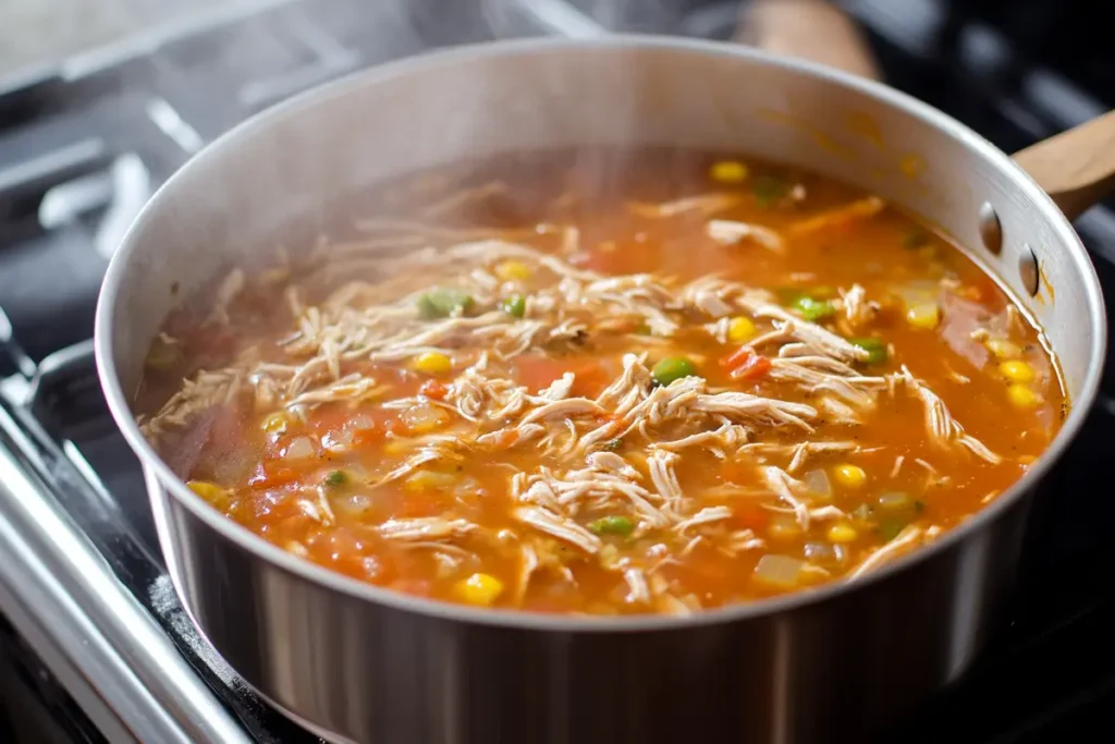 Cooking Mexican chicken soup on the stove.