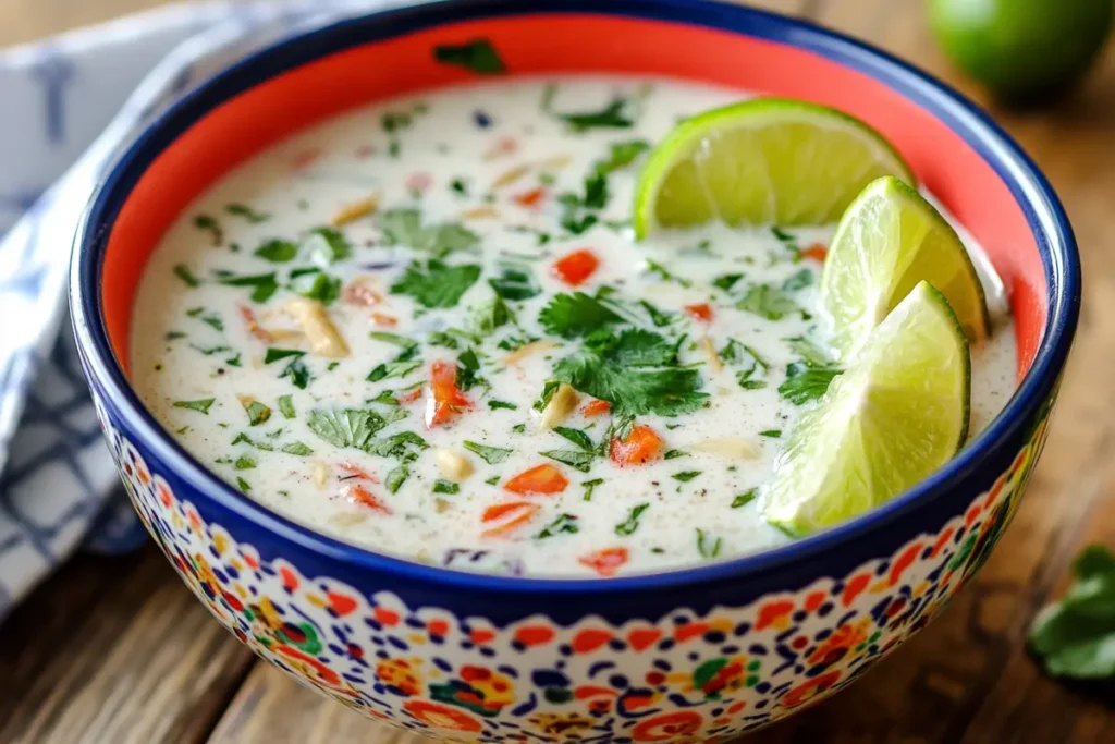 Thai coconut gluten-free soup in a bowl.