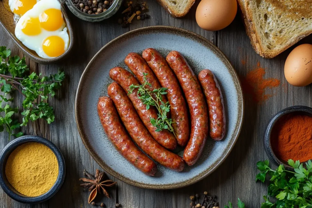 Venison breakfast sausage recipe on a rustic platter.