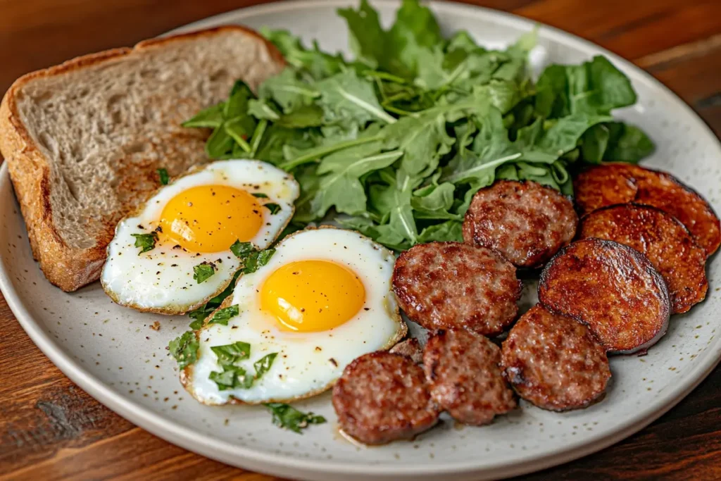 Venison breakfast sausage served with eggs and toast.