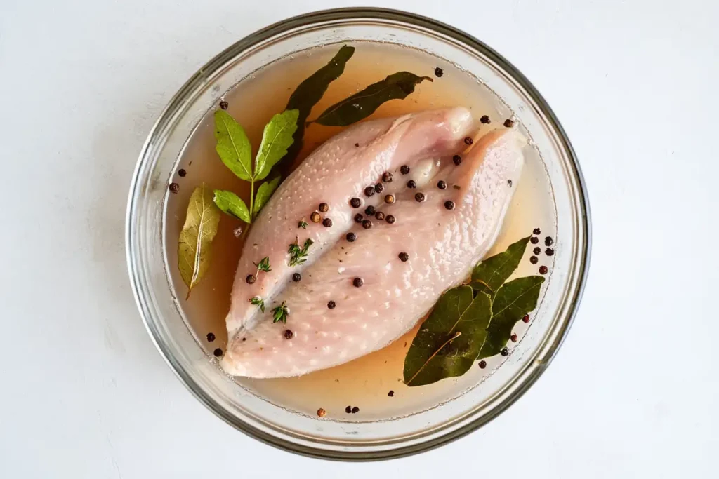 Turkey submerged in brine for deli-style turkey making.