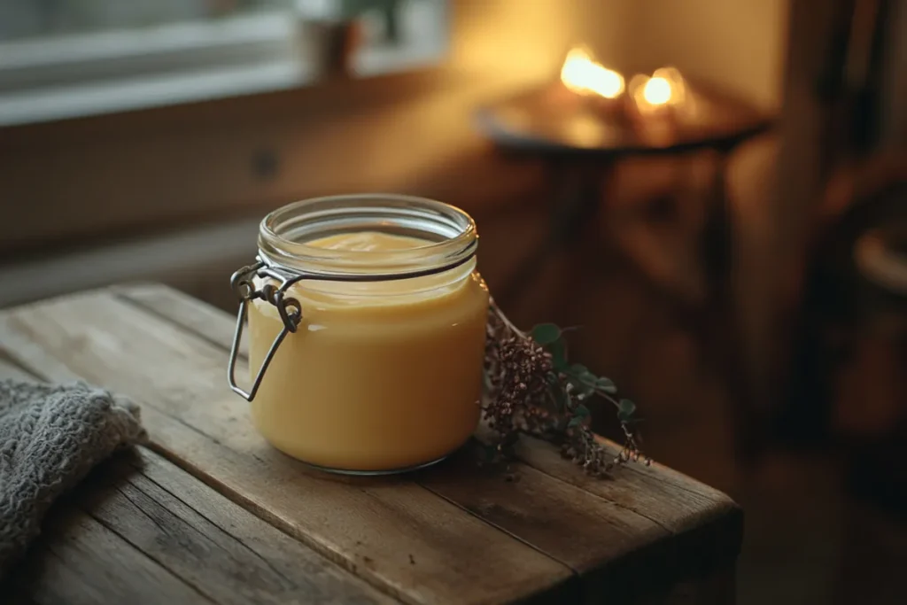 A glass jar filled with smooth carnivore diet custard.