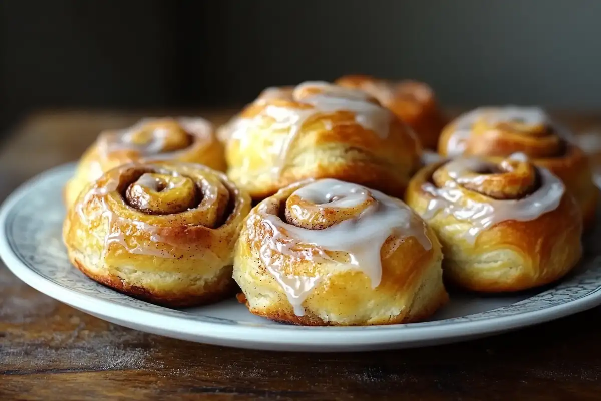 Cinnamon rolls breakfast or dessert—golden-brown rolls on a plate.