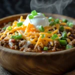 Delicious bowl of Keto Chili with toppings