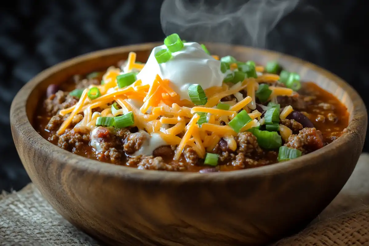 Delicious bowl of Keto Chili with toppings