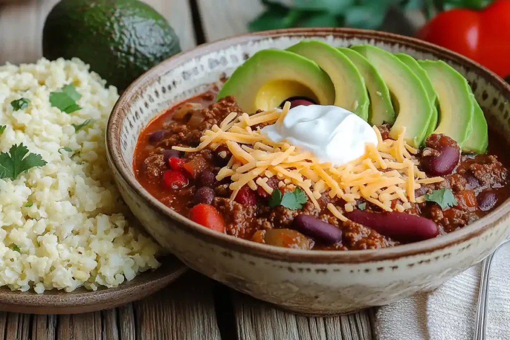 Keto Chili served with a keto-friendly side dish