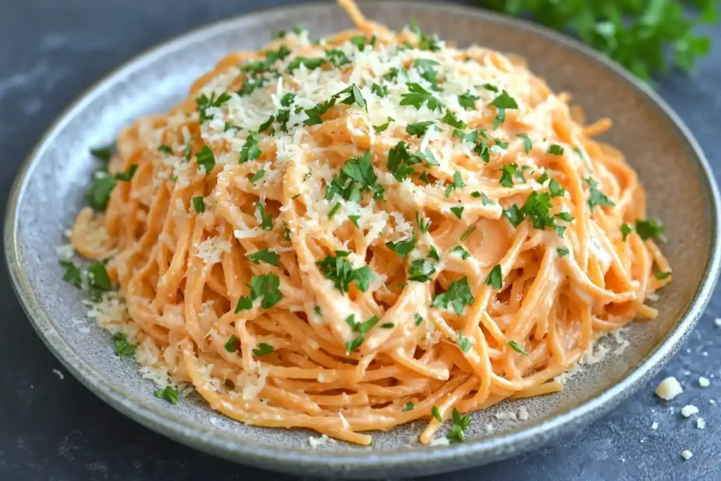 Keto spaghetti with creamy Alfredo sauce