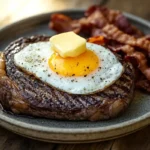 Carnivore diet breakfast with steak and eggs