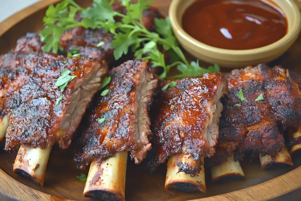 Smoked beef ribs with a caramelized crust and juicy interior.