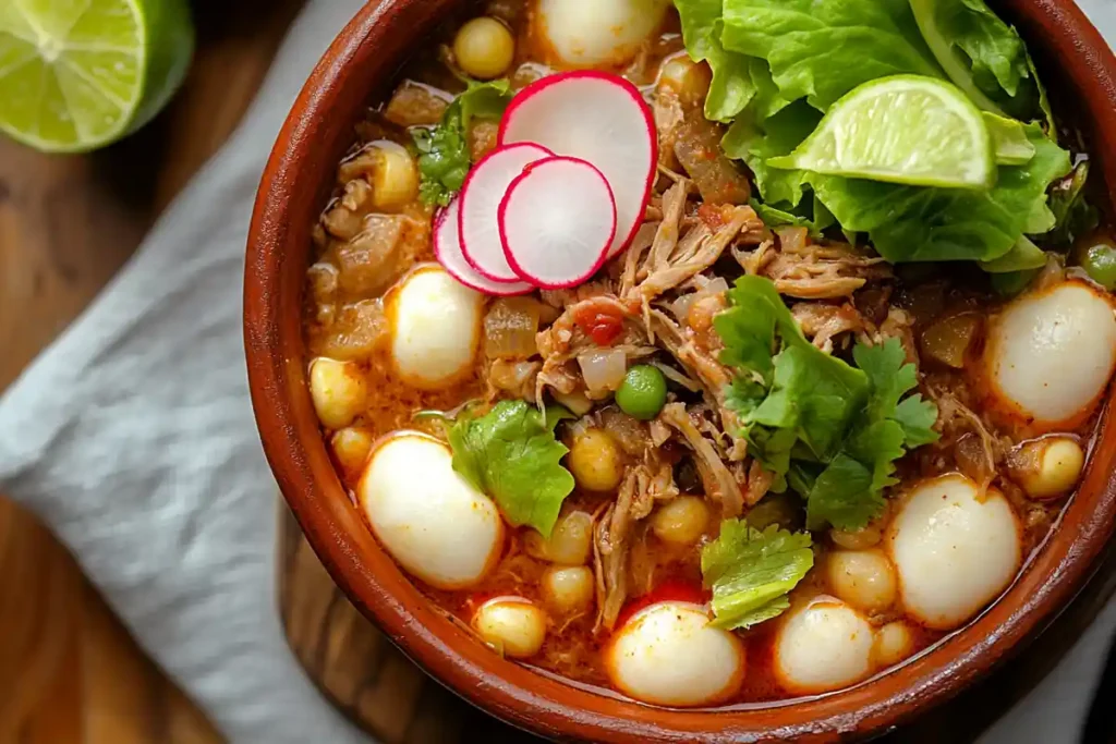 A bowl of Pozole, a soup similar to Menudo.