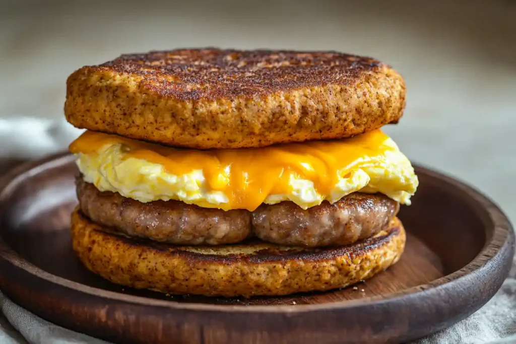 Carnivore breakfast sandwich with sausage patties