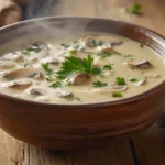 Delicious homemade mushroom soup in a bowl