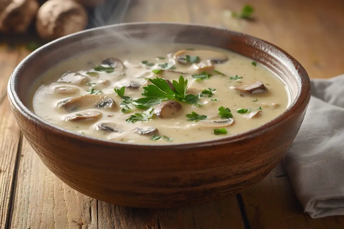 Delicious homemade mushroom soup in a bowl